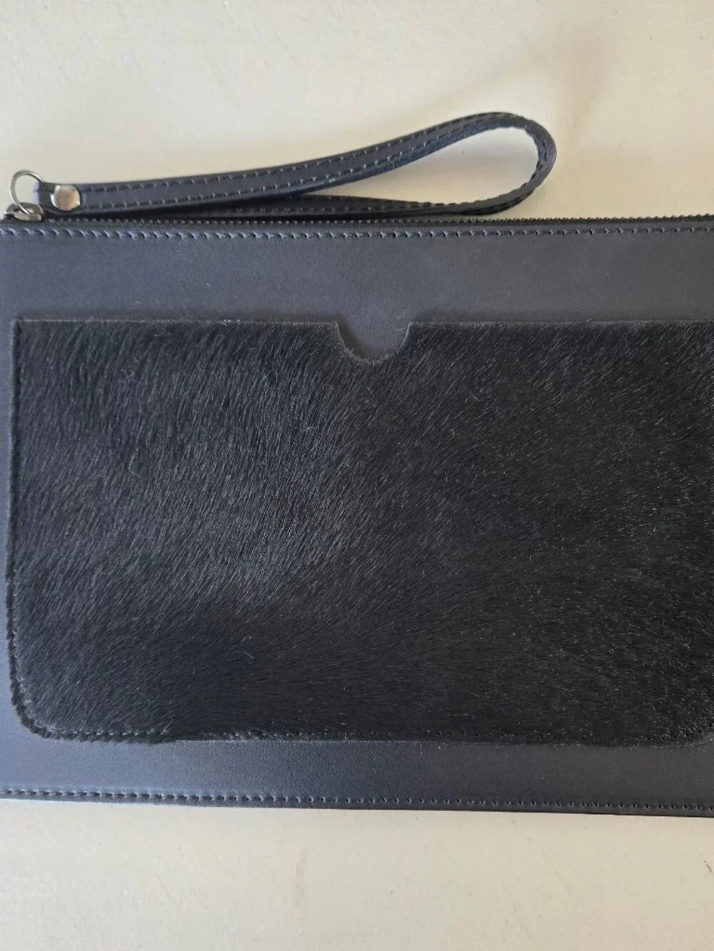 Italian Calf Hair and Leather Clutch Convertible Black Bag